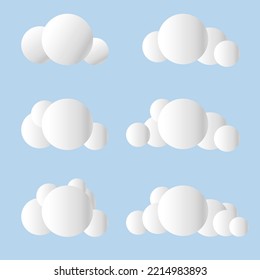 3d render of a clouds set isolated on a grey background. Soft round cartoon fluffy clouds mock up icon. 3d geometric shapes vector illustration. Vector illustration