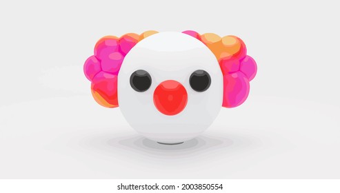 3D render clown face isolated on a white background for web and print templates. Clown with a red nose and colorful hair as emoji and emoticon for presentation vector