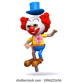 3d render of a clown on a pogo stick