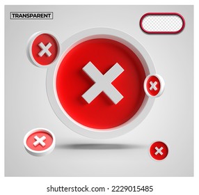 3D render coin icon transparent cross mark