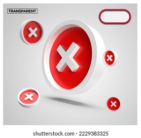 3D render coin icon transparent cross mark