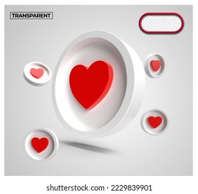 3D Render  coin icon transparent love red and white colors