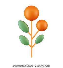  colección de render 3D de plantas de otoño y hojas amarillas, conjunto de flores de Vector sobre fondo blanco aislado, elemento de diseño, iconos de la naturaleza.