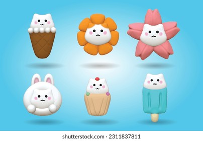 3D Render a Collection of Ice Cream and a Cat Cookies