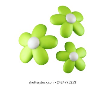 3d render collection of plants and clouds, set of vector flowers on isolated white background, design element, nature icons.
