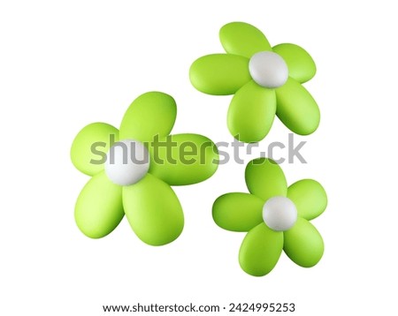 3d render collection of plants and clouds, set of vector flowers on isolated white background, design element, nature icons.