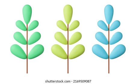 3d render collection of plants, set of vector flowers on isolated white background, design element, nature icons.