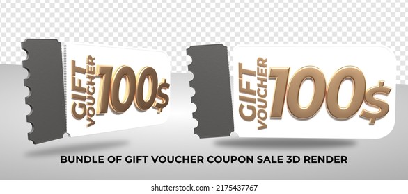 3D render coupon gift template voucher money 100$ for element 