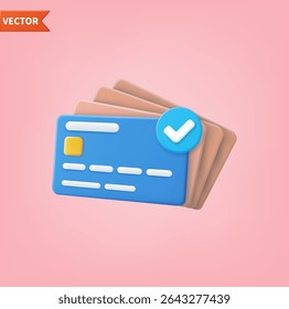 3d render credit card icon for contactless payments, online payment concept. Financial transactions, payments, online banking, money transfers. Vector illustration