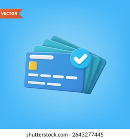 3d render credit card icon for contactless payments, online payment concept. Financial transactions, payments, online banking, money transfers. Vector illustration