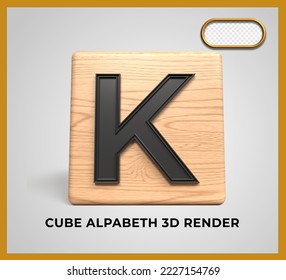 3D render cube wood alphabeth K