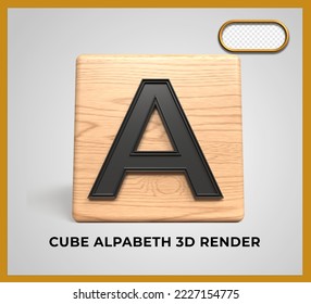 Alfabeto A de madera de cubo de procesado 3D 