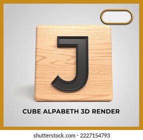 3D render cube wood alphabeth J