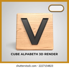 Alfabeto V de madera de cubo de procesado 3D
