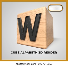 Alfabeto W de madera de cubo de procesado 3D