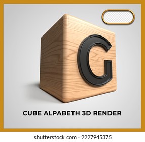 3D render cube wood alphabeth G