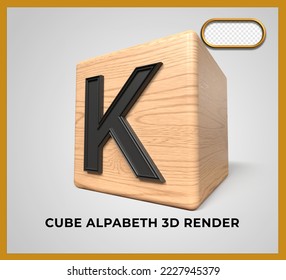 3D render cube wood alphabeth K