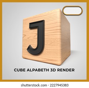 Alfabeto J de madera de cubo de procesado 3D
