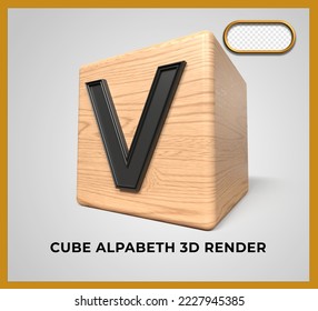 3D render cube wood alphabeth V