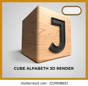 Alfabeto J de madera de cubo de procesado 3D