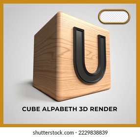 Alfabeto U de madera de cubo de procesado 3D