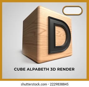Alfabeto D de madera de cubo de procesado 3D