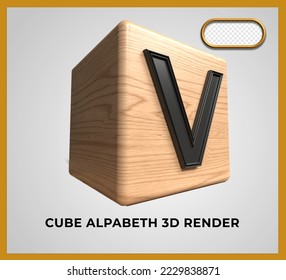 Alfabeto V de madera de cubo de procesado 3D