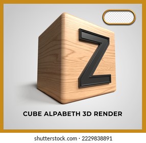 3D render cube wood alphabeth Z