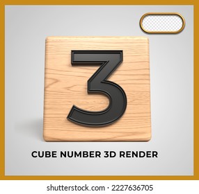 3D render cube wood number 3