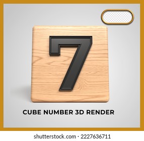 3D render cube wood number 7