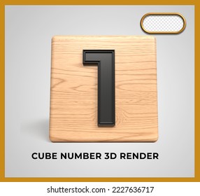 3D render cube wood number 1