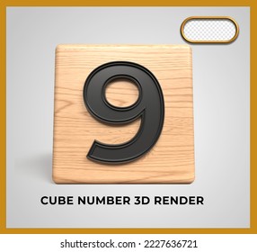 3D render cube wood number 9
