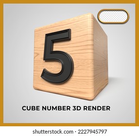 3D render cube wood number 5