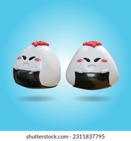 3D Render Cute Onigiri with Angry Face