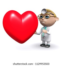 3d render of a doctor stood next to a heart
