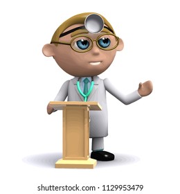 3d render of a doctor stood at a podium