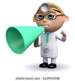 3d render of a doctor using a megaphone