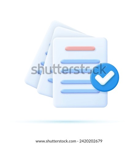 3D render Documents icon. Stack of paper sheets. Confirmed or approved document. Business icon. Vector illustration