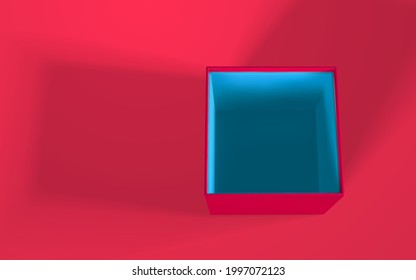 3D render and draw by mesh realistic open gift box. Paper box with shadow isolated on pink background. Vector illustration.