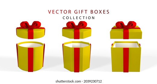 3D render and draw by mesh realistic gift box with bow. Paper box with shadow isolated on white background. Vector illustration.