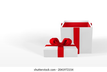3D render and draw by mesh realistic gift box with bow. Paper box with shadow isolated on white background. Vector illustration.