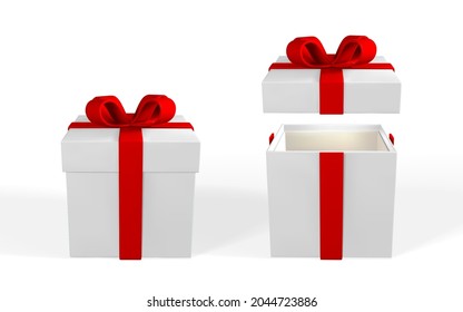 3D render and draw by mesh realistic gift box with bow. Paper box with shadow isolated on white background. Vector illustration.