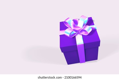 3D render and draw by mesh realistic gift box with bow. Paper box with shadow. Vector illustration.