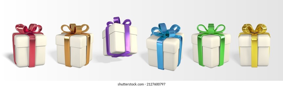 3D render and draw by mesh realistic gift box with bow. Paper box with shadow isolated on white background. Vector illustration.