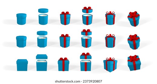 3D render and draw by mesh realistic gift box with bow. Paper box with shadow isolated on white background. Vector illustration.