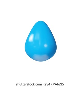 3D render drop water. Realistic raindrop in clay style. Vector illustration about weather forecast. Symbol of wet weather, rain. Blue clean fresh aqua liquid