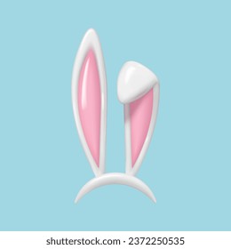 3d render Easter bunny ears mask. Realistic rabbit ears spring hat set isolated on blue background. Vector illustration.