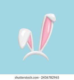 3d render Easter rabbit ears. Headband with realistic Easter bunny ears, mask.