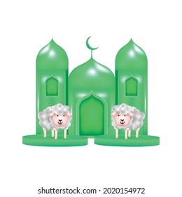 3d render eid al adha mosque and sheep design