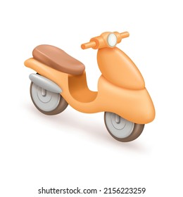 3D render of an electric scooter. Moped on white background. Icon of a lightweight motorcycle and volumetric scooter. Two-wheeled vehicle for the city. Isolated 3D vector illustration